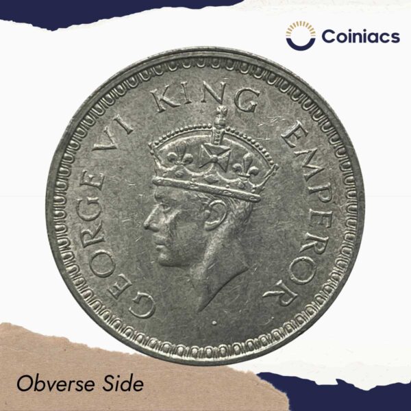 UNC Scarce One Rupee George VI King Emperor 1943 Silver Coin, British India Uniform Coinage, UNC. - Image 2
