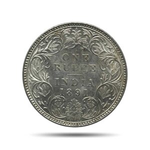 One Rupee Victoria Empress 1891 'B' Incuse Bombay Mint Silver Coin, British India Uniform Coinage, UNC.