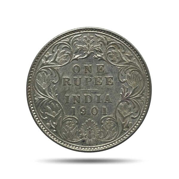 One Rupee Victoria Empress 1901 ?B? Incuse Bombay Mint Silver Coin, British India Uniform Coinage, UNC.