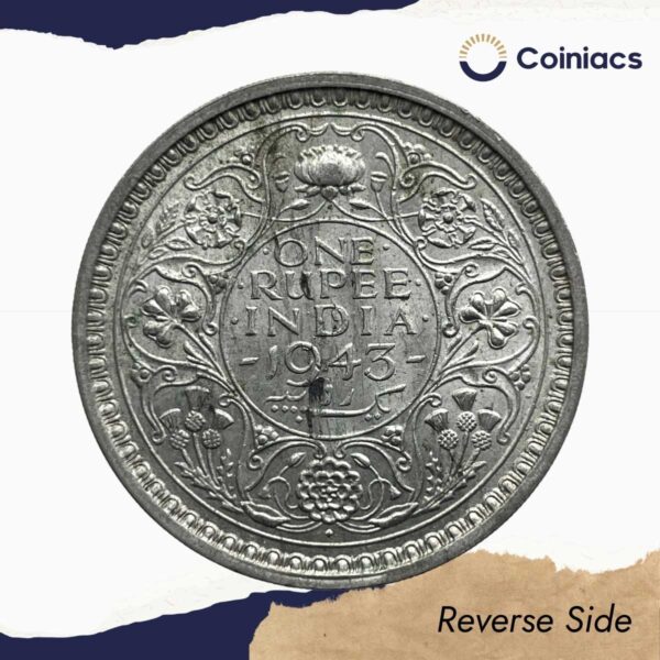 Scarce One Rupee George VI King Emperor 1943 Bombay Mint Silver Coin, British India Uniform Coinage, XF+. - Image 3