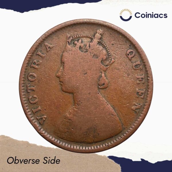 Scarce Half Anna Victoria Queen 1862 Copper Coin, British India Uniform Coinage, Collectable. - Image 2