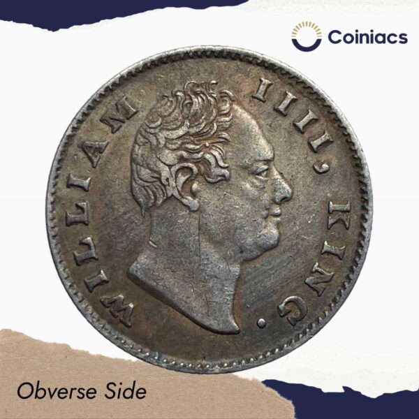 Rare Half Rupee William IIII King 1835 CE (Obv A, Rev II) 19 Berries Silver coin, British India Uniform Coinage, XF. - Image 2