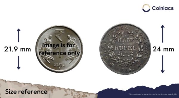 Rare Half Rupee William IIII King 1835 CE (Obv A, Rev II) 19 Berries Silver coin, British India Uniform Coinage, XF. - Image 4
