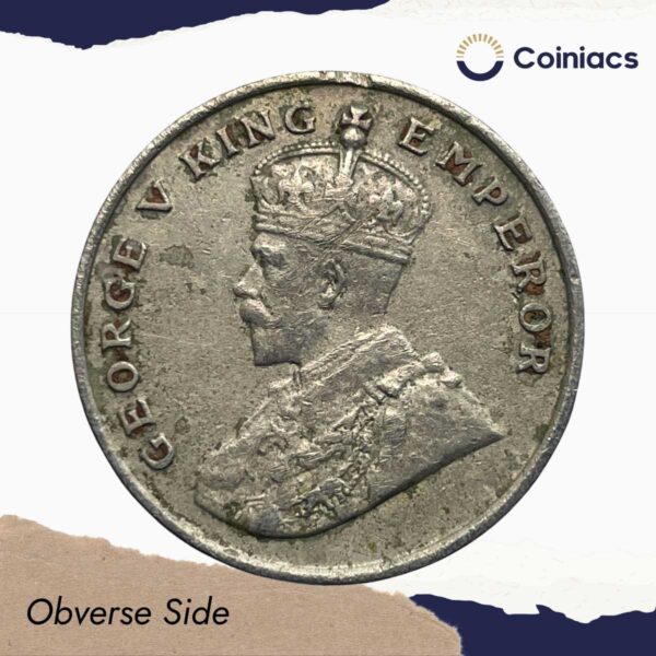 Rare 8 Annas George V King Emperor 1919 Calcutta Mint Cupro-Nickel Coin, British India Uniform Coinage, Collectible. - Image 2