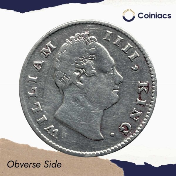 Rare Half Rupee William IIII King 1835 CE (Obv A, Rev II) 19 Berries Silver coin, British India Uniform Coinage, Fine. - Image 2
