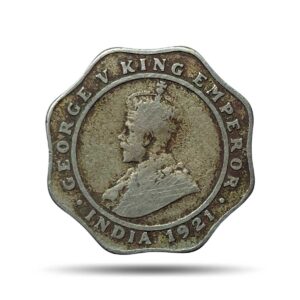 Rare 4 Annas George V King Emperor 1921 (Key Date) Bombay Mint Nickel Coin, British India Uniform Coinage, Collectible.
