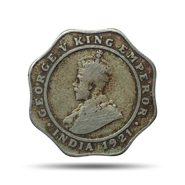 Rare 4 Annas George V King Emperor 1921 (Key Date) Bombay Mint Nickel Coin, British India Uniform Coinage, Collectible.