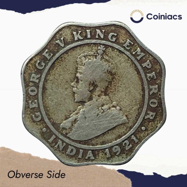 Rare 4 Annas George V King Emperor 1921 (Key Date) Bombay Mint Nickel Coin, British India Uniform Coinage, Collectible. - Image 2