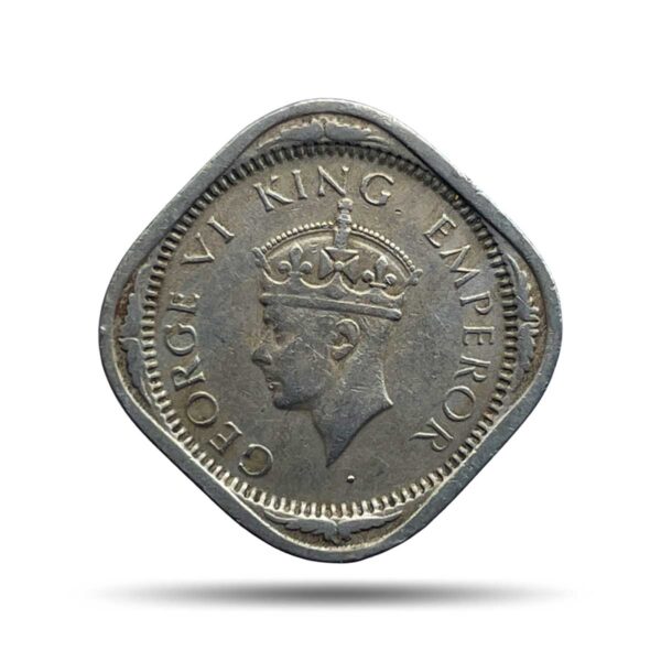 Scarce 2 Annas George VI King Emperor 1939 Mature Head (Head Type 2) Bombay Mint Copper-Nickel Coin, British India Uniform Coinage, Collectable.