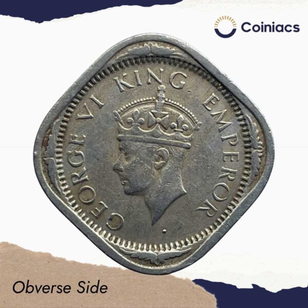 Scarce 2 Annas George VI King Emperor 1939 Mature Head (Head Type 2) Bombay Mint Copper-Nickel Coin, British India Uniform Coinage, Collectable. - Image 2