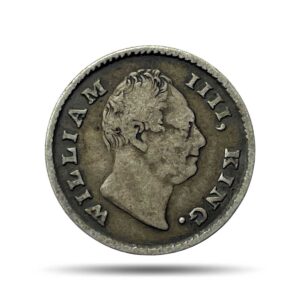 Rare 1/4 Rupee William IIII King 1835 CE (Obv A, Rev III) 18 Berries (10L +8R ) Calcutta Mint Silver coin, British India Uniform Coinage, Collectible.
