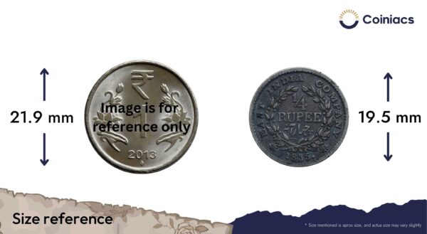 Rare 1/4 Rupee William IIII King 1835 CE (Obv A, Rev III) 18 Berries (10L +8R ) Calcutta Mint Silver coin, British India Uniform Coinage, Collectible. - Image 4