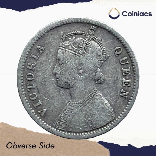 1/4 Rupee Victoria Queen 1862 Silver Coin, British India Uniform Coinage, Collectable. - Image 2
