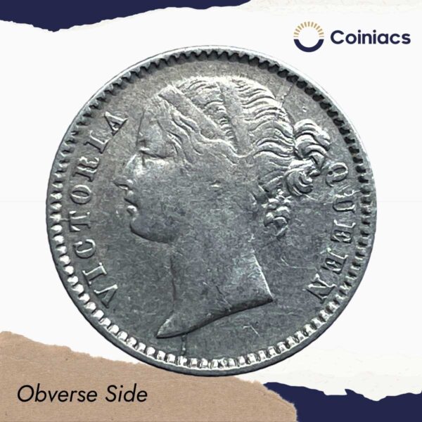 Scarce 1/4 Rupee Victoria Queen Divided Legend 1840 CE (Sheriff ) 10 Berries (6L +4R ) Silver coin, British India Uniform Coinage, Collectible. - Image 2
