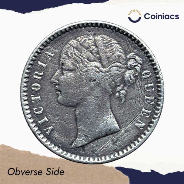 Scarce 1/4 Rupee Victoria Queen Divided Legend 1840 CE (Without Sheriff ) 10 Berries (6L +4R ) Silver coin, British India Uniform Coinage, Collectible. - Image 2