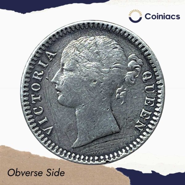 Scarce 1/4 Rupee Victoria Queen Divided Legend 1840 CE Silver coin, British India Uniform Coinage, Collectible. - Image 2