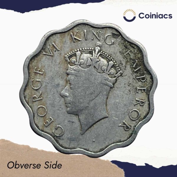 Scarce 1 Anna George VI King Emperor 1938 (Key date) Calcutta Mint Copper-Nickel Coin, British India Uniform Coinage, Collectible. - Image 2