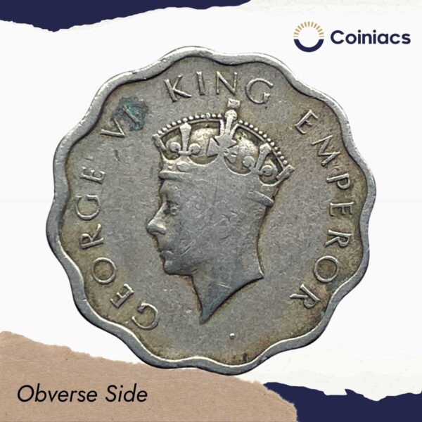 Scarce 1 Anna George VI King Emperor 1938 (Key date) Calcutta Mint Copper-Nickel Coin, British India Uniform Coinage, Collectible. - Image 2