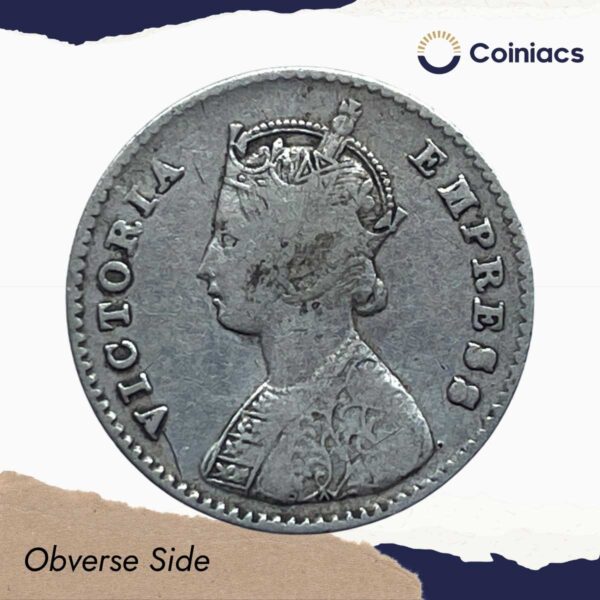 Two Annas Victoria Empress 1877 Calcutta Mint (Obv A, Rev I) Silver Coin, British India Uniform Coinage, Collectable. - Image 2