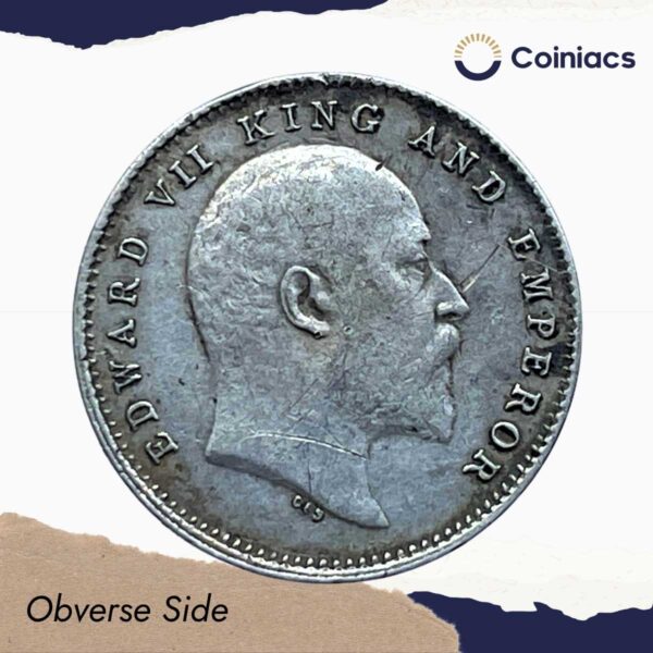 Two Annas Edward VII King And Emperor 1903 Calcutta Mint Silver Coin, British India Uniform Coinage, Collectible. - Image 2