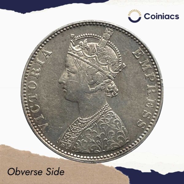 Scarce One Rupee Ganga Singh Bahadur in the name of Victoria Empress 1892 CE Silver coin, Princely State of Bikanir, XF. - Image 2