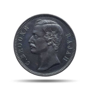 1 Cent Charles C. Brooke Rajah 1886 CE Bronze Coin, Sarawak - British Malaysia, XF.