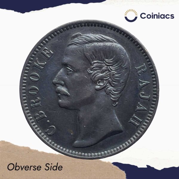 1 Cent Charles C. Brooke Rajah 1886 CE Bronze Coin, Sarawak - British Malaysia, XF. - Image 2