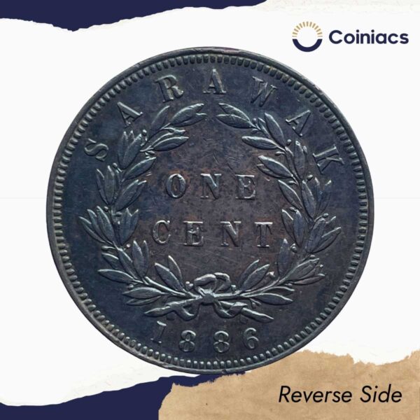 1 Cent Charles C. Brooke Rajah 1886 CE Bronze Coin, Sarawak - British Malaysia, XF. - Image 3