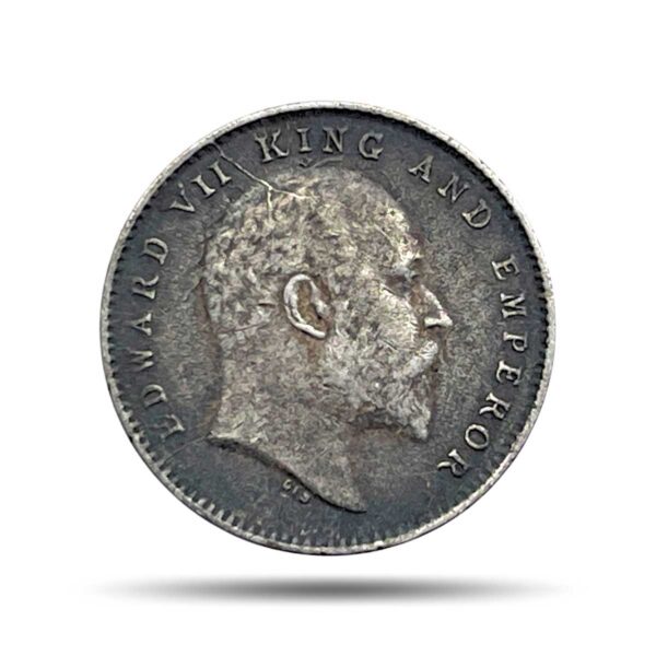 Two Annas Edward VII King And Emperor 1906 Calcutta Mint Silver Coin, British India Uniform Coinage, Collectible.
