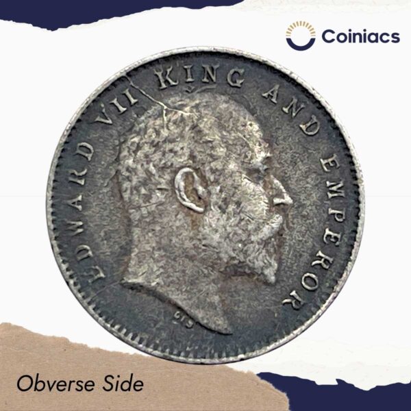 Two Annas Edward VII King And Emperor 1906 Calcutta Mint Silver Coin, British India Uniform Coinage, Collectible. - Image 2