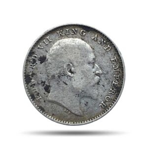 Two Annas Edward VII King And Emperor 1907 Calcutta Mint Silver Coin, British India Uniform Coinage, Collectible.
