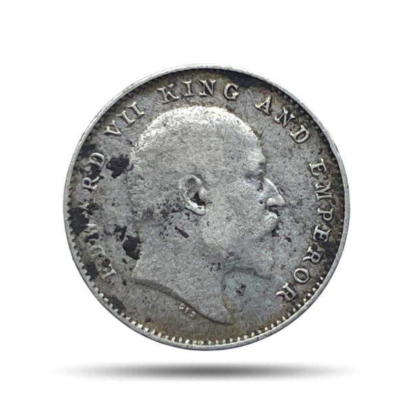 Two Annas Edward VII King And Emperor 1907 Calcutta Mint Silver Coin, British India Uniform Coinage, Collectible.
