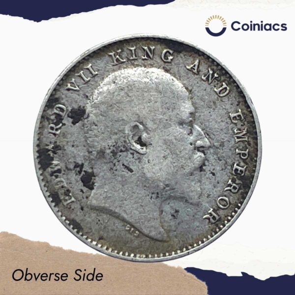 Two Annas Edward VII King And Emperor 1907 Calcutta Mint Silver Coin, British India Uniform Coinage, Collectible. - Image 2