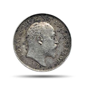 Two Annas Edward VII King And Emperor 1910 Calcutta Mint Silver Coin, British India Uniform Coinage, Collectible.