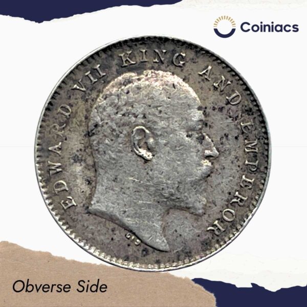 Two Annas Edward VII King And Emperor 1910 Calcutta Mint Silver Coin, British India Uniform Coinage, Collectible. - Image 2