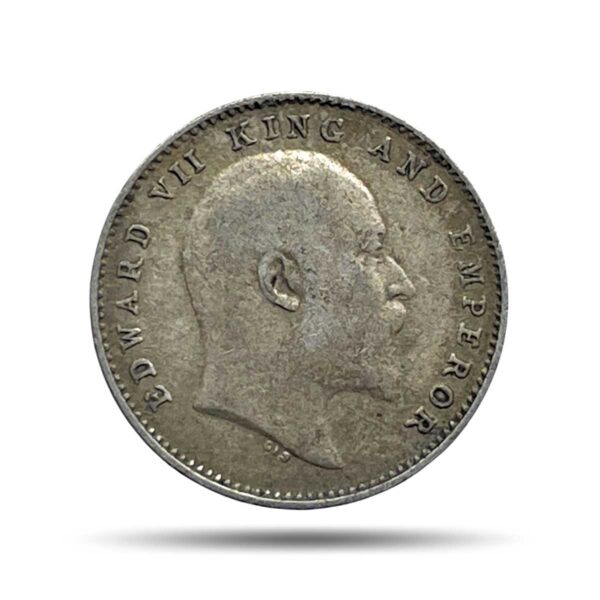 Two Annas Edward VII King And Emperor 1905 Calcutta Mint Silver Coin, British India Uniform Coinage, Collectible.