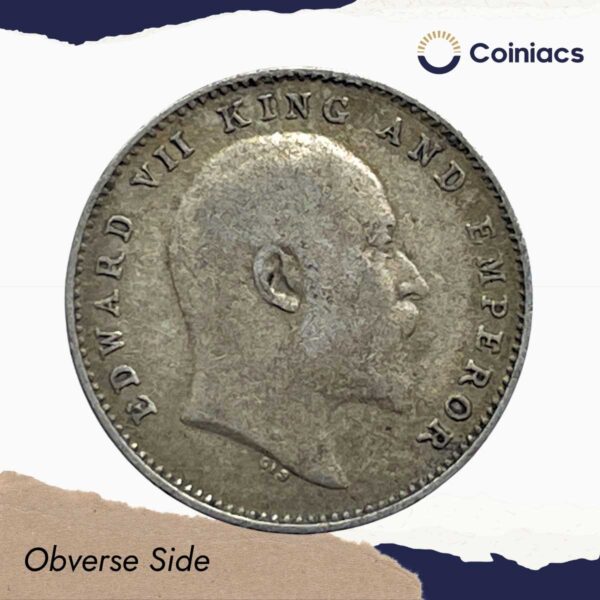 Two Annas Edward VII King And Emperor 1905 Calcutta Mint Silver Coin, British India Uniform Coinage, Collectible. - Image 2