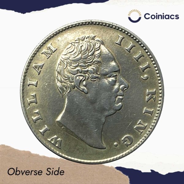 Rare One Rupee William IIII King 1835 'F' Incused (Obv- A, Rev-II) 19 Berries Calcutta Mint Silver Coin, British India Uniform Coinage, Collectible. - Image 2