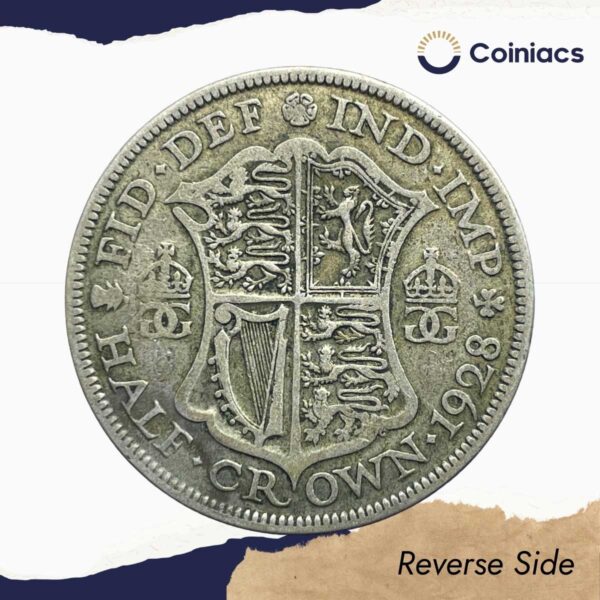 Half Crown George V (4th Type) 1928 Royal Mint Silver Coin, United Kingdom, Collectible. - Image 3
