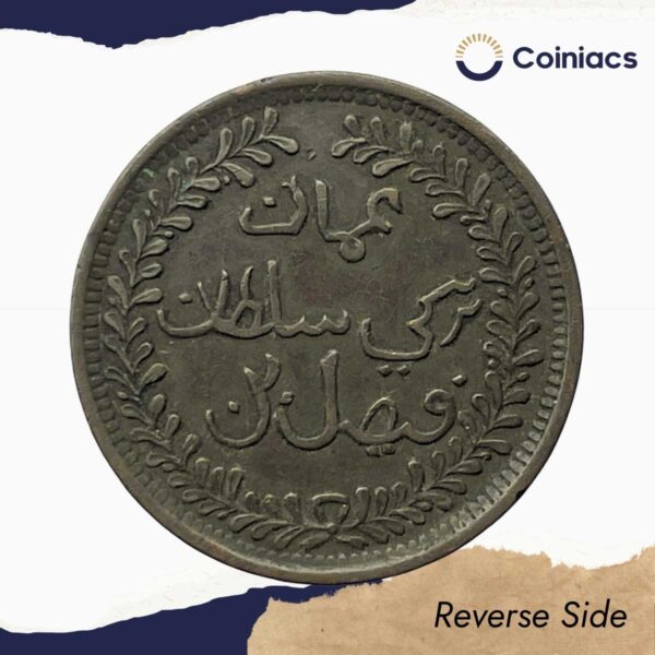 1/4 Anna Fessulbin Turkee 1315 AH (1898 CE) Copper Coin, Muscat & Oman, Collectible. - Image 3
