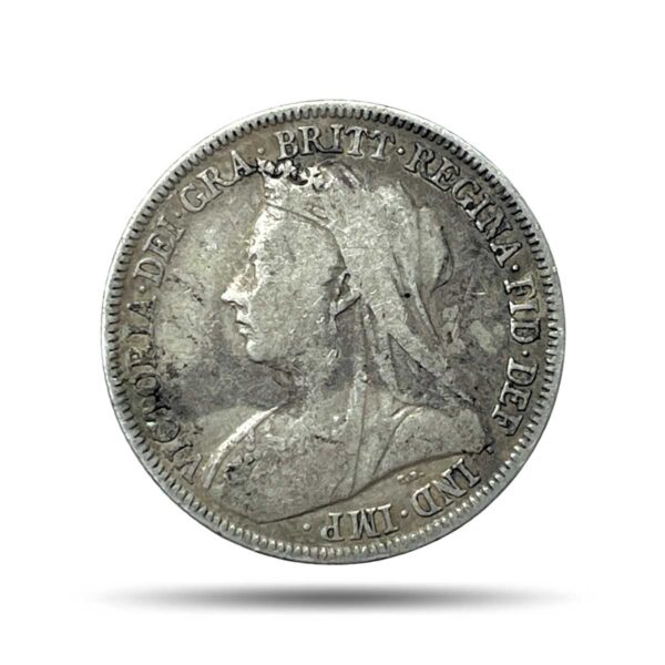 One Shilling Victoria (3rd Portraiy) 1896 CE Silver Coin, United Kingdom, Collectible.