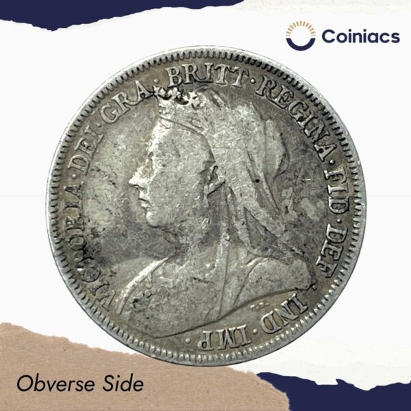 One Shilling Victoria (3rd Portraiy) 1896 CE Silver Coin, United Kingdom, Collectible. - Image 2