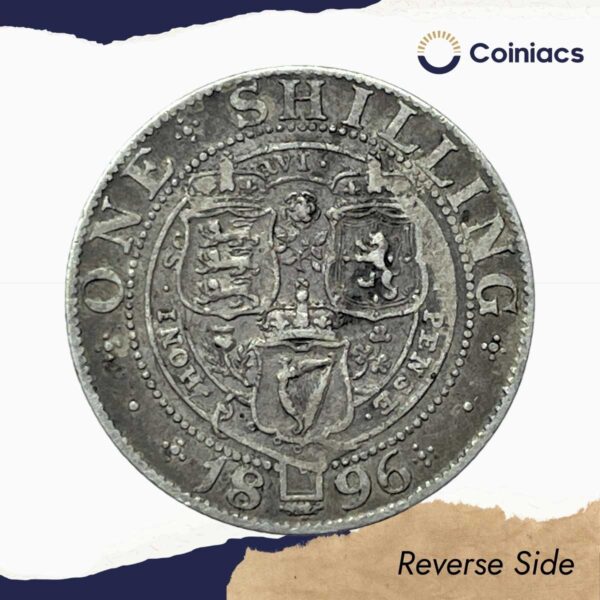 One Shilling Victoria (3rd Portraiy) 1896 CE Silver Coin, United Kingdom, Collectible. - Image 3