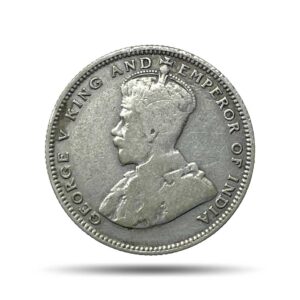 20 Cents George V 1920 CE Silver Coin, Straits Settlements (British Malaysia), Collectible.