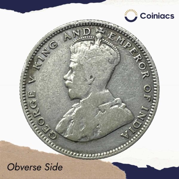 20 Cents George V 1920 CE Silver Coin, Straits Settlements (British Malaysia), Collectible. - Image 2