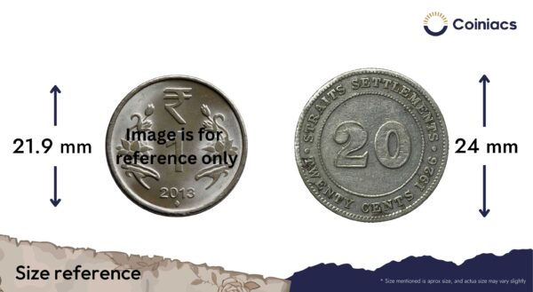 20 Cents George V 1920 CE Silver Coin, Straits Settlements (British Malaysia), Collectible. - Image 4