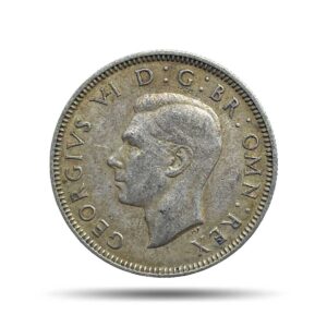 One Shilling George VI 1938 CE (Scottish crest) Silver Coin, United Kingdom, Collectible.