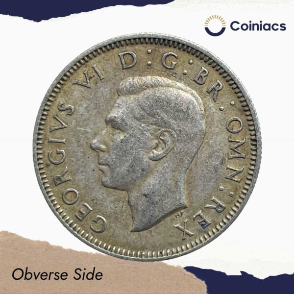 One Shilling George VI 1938 CE (Scottish crest) Silver Coin, United Kingdom, Collectible. - Image 2