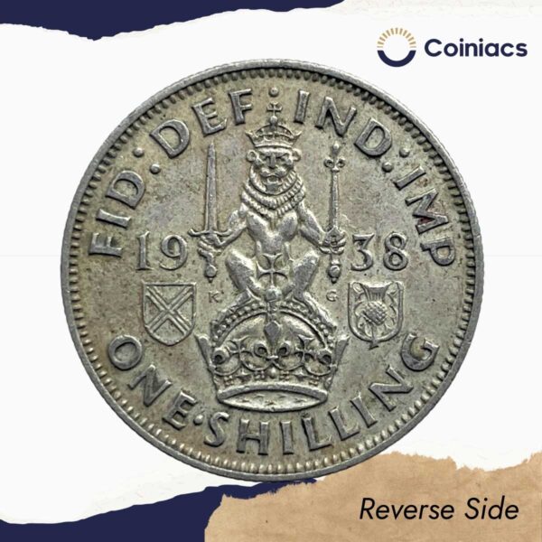 One Shilling George VI 1938 CE (Scottish crest) Silver Coin, United Kingdom, Collectible. - Image 3