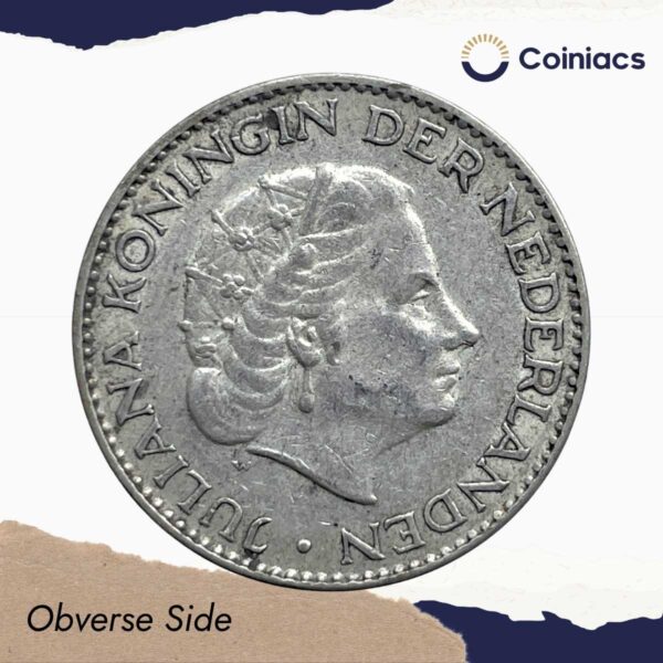 1 Gulden Juliana 1955 Royal Dutch Mint Silver Coin, Netherlands, Collectible. - Image 2